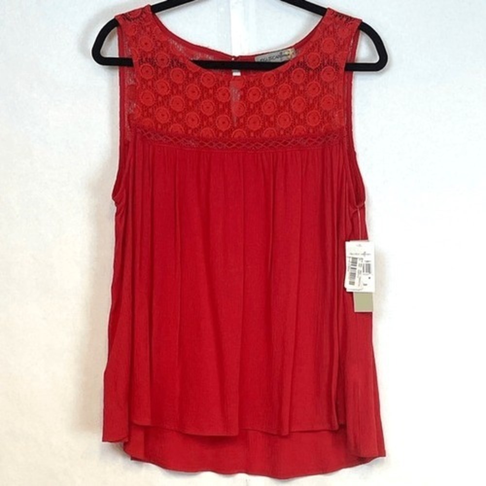 Anthropologie FIGUEROA & FLOWER Tank Top Medium Red Lace Boho Sleeveless NWT New